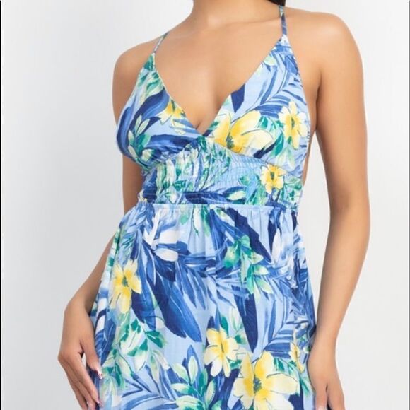 Blue Tropical Maxi Dress
